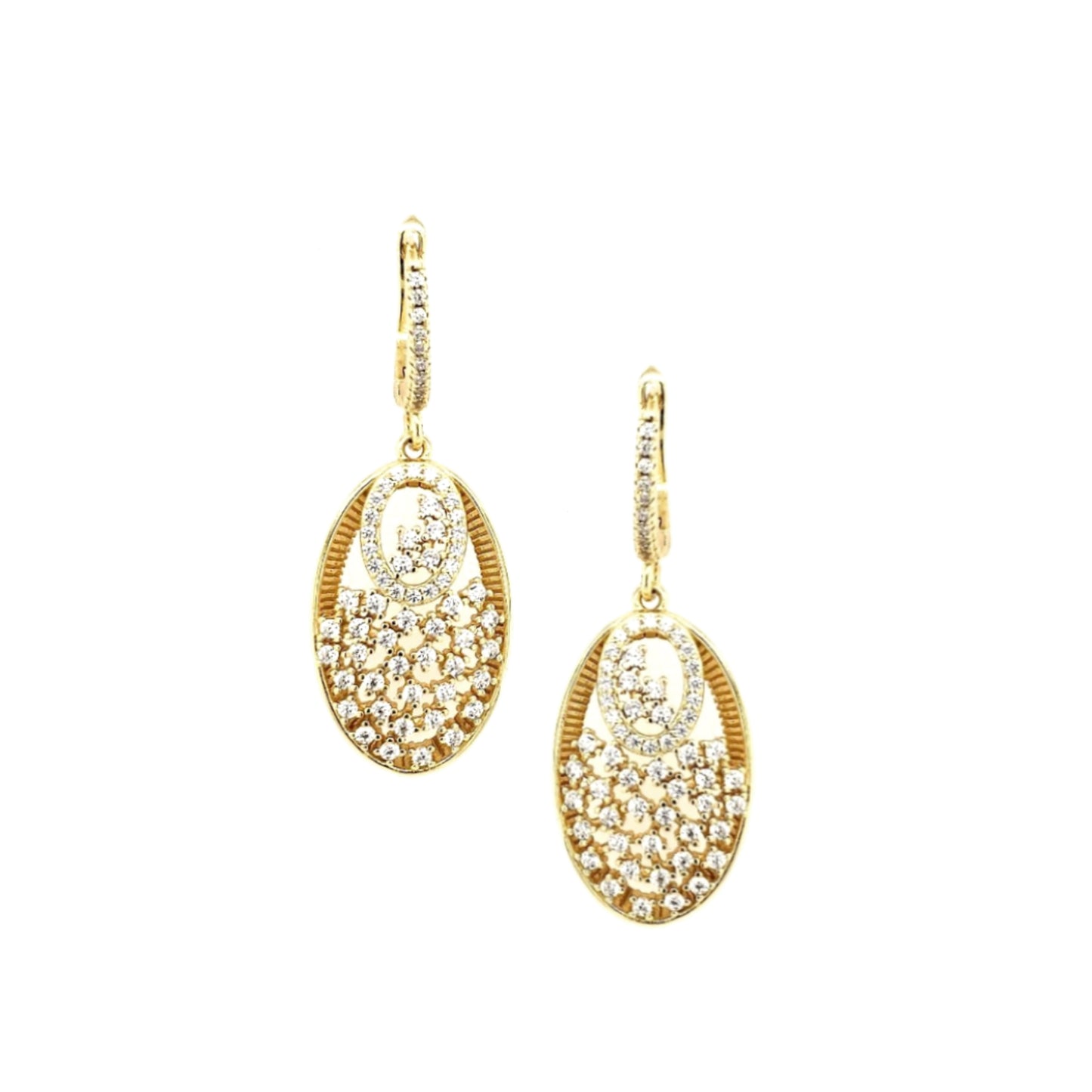 Sterling Silver Gold Plated Oval With CZ's Earring - HK Jewels