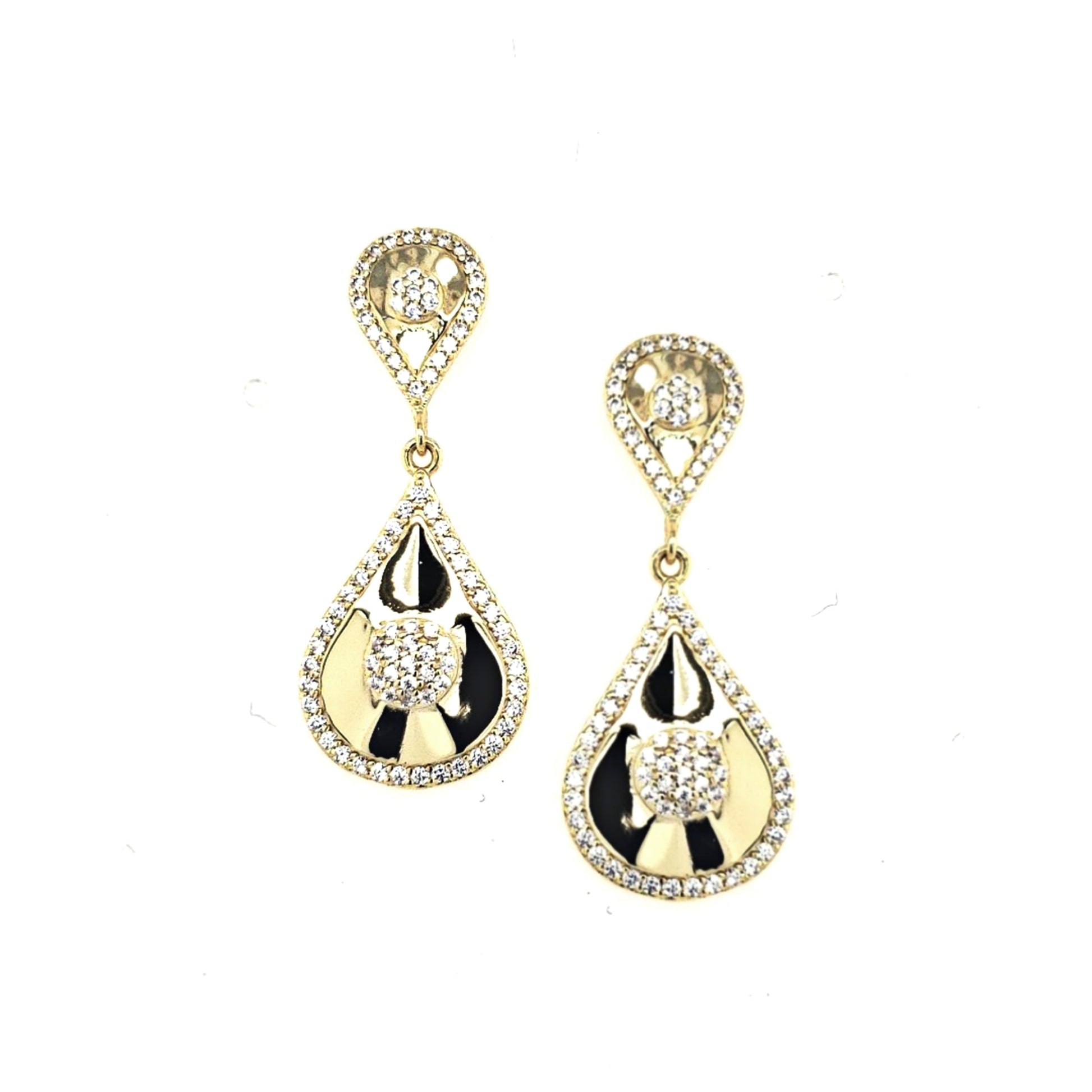 Sterling Silver  Gold Plated Teardop With Center CZ's Earring - HK Jewels