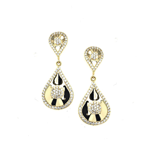 Sterling Silver  Gold Plated Teardop With Center CZ's Earring - HK Jewels