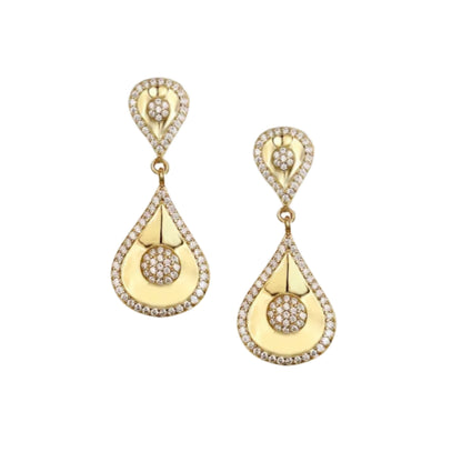 Sterling Silver  Gold Plated Teardop With Center CZ's Earring - HK Jewels