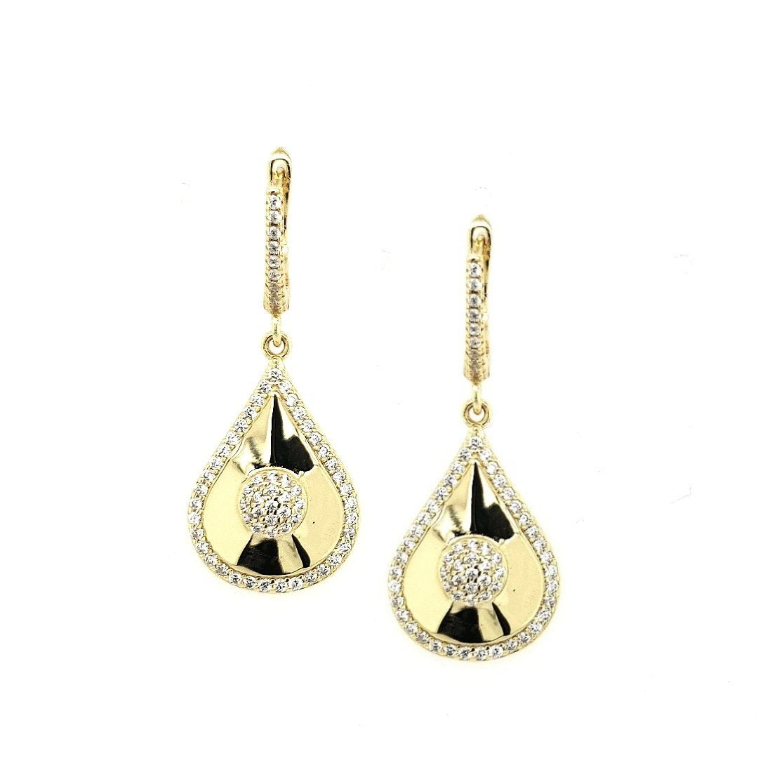 Rose Gold / Gold Plated Sterling Silver Teardop With Center CZs Earring - HK Jewels