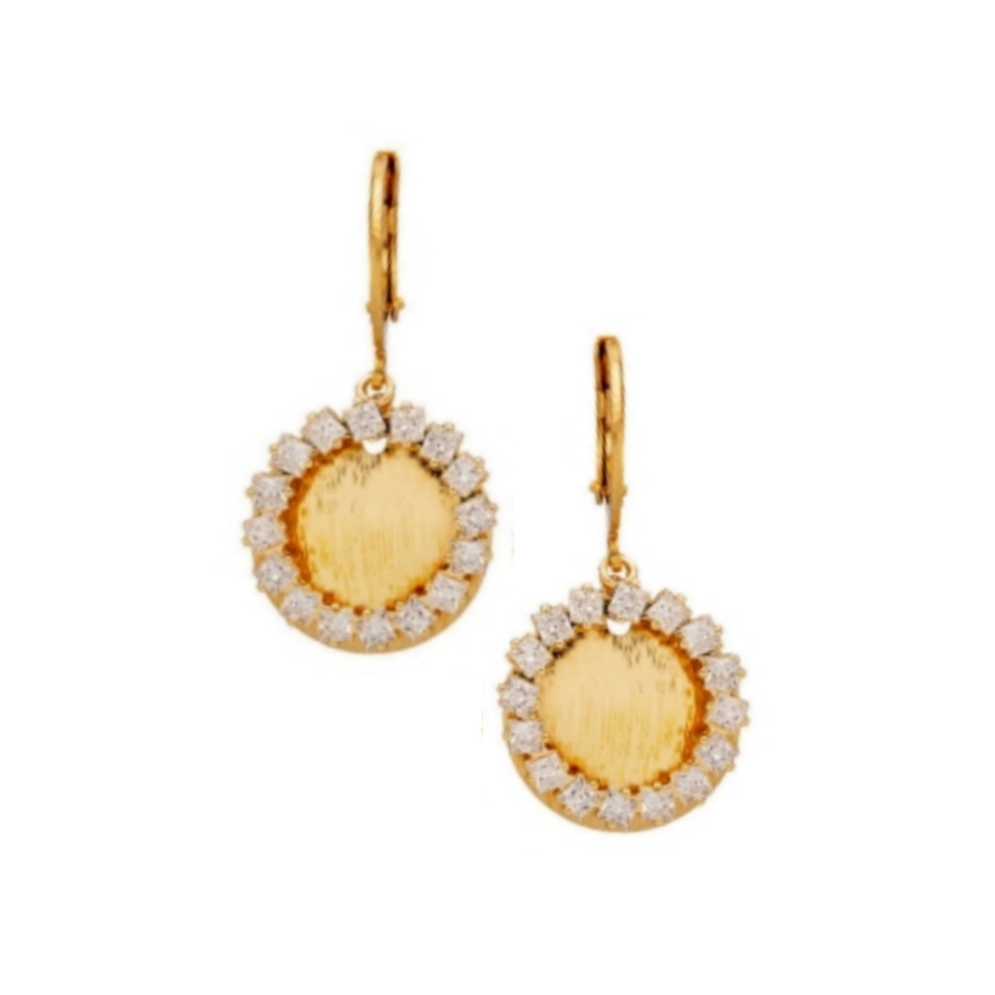Surgical Steel Open Circle Brushed Gold Plate with Open CZ Circle Earring - HK Jewels