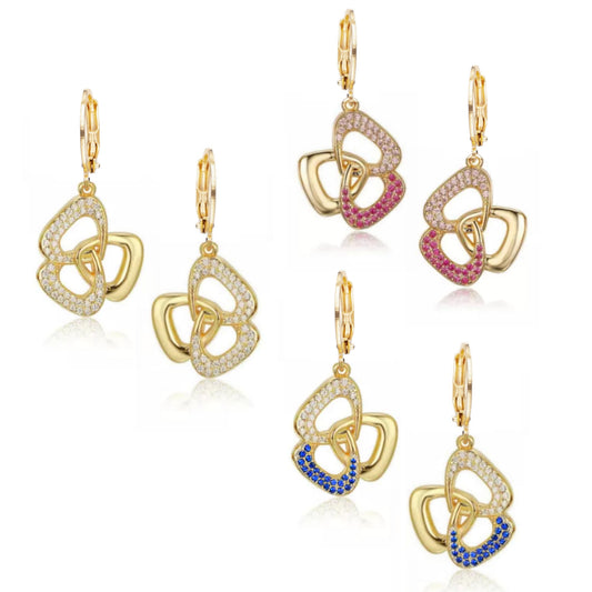 Gold Plated Surgical Steel Three Triangle With CZ Stones Earring - HK Jewels