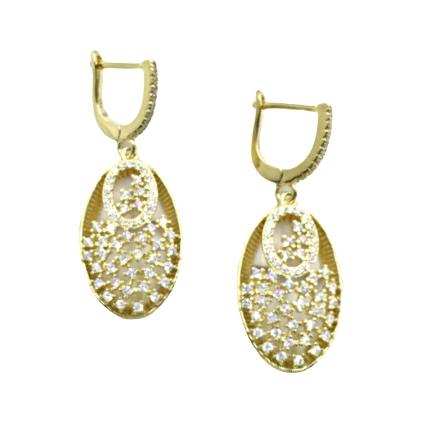 Sterling Silver Gold Plated Oval With CZ's Earring - HK Jewels