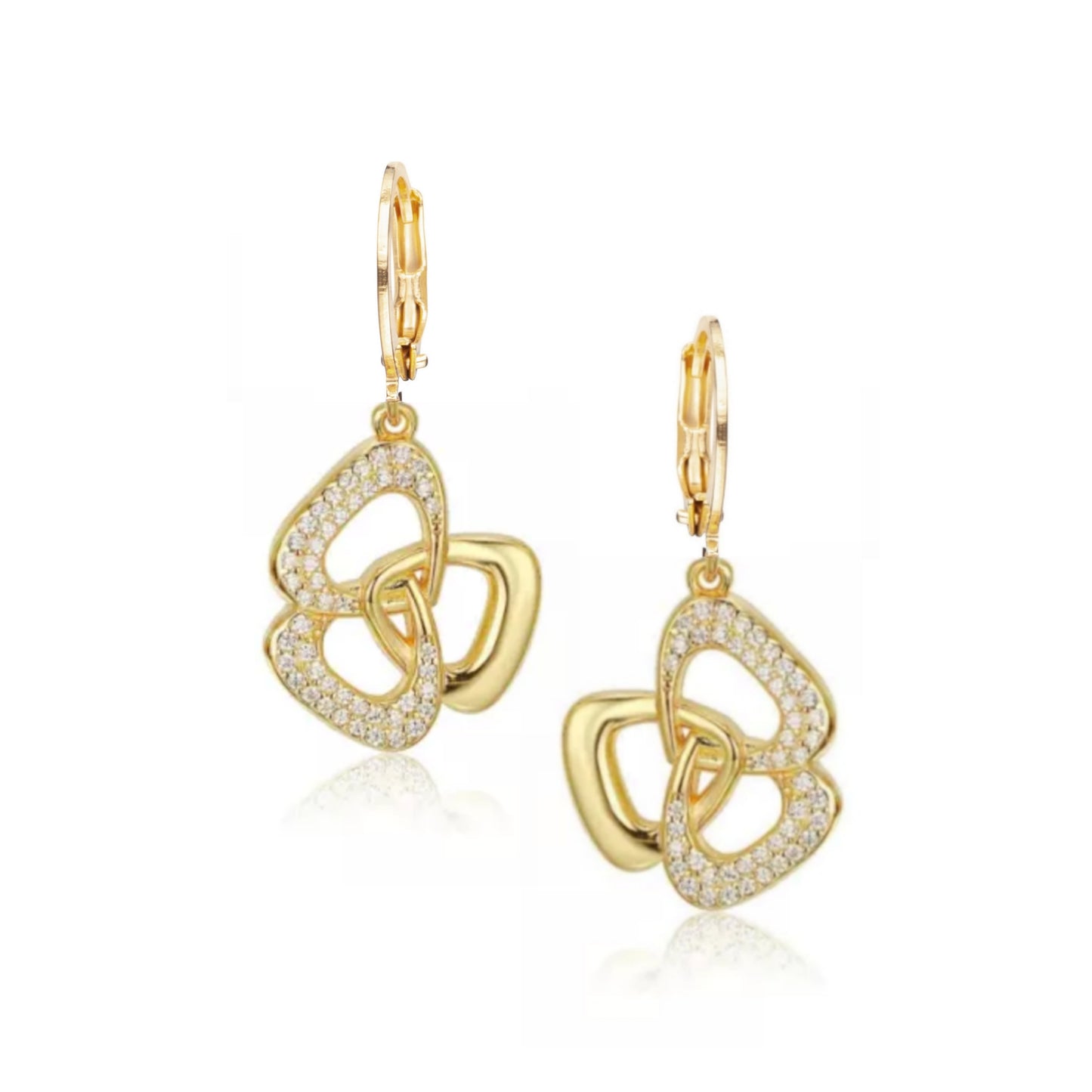 Gold Plated Surgical Steel Three Triangle With CZ Stones Earring - HK Jewels