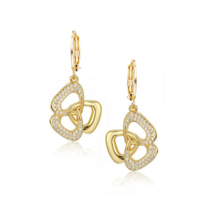 Gold Plated Surgical Steel Three Triangle With CZ Stones Earring - HK Jewels