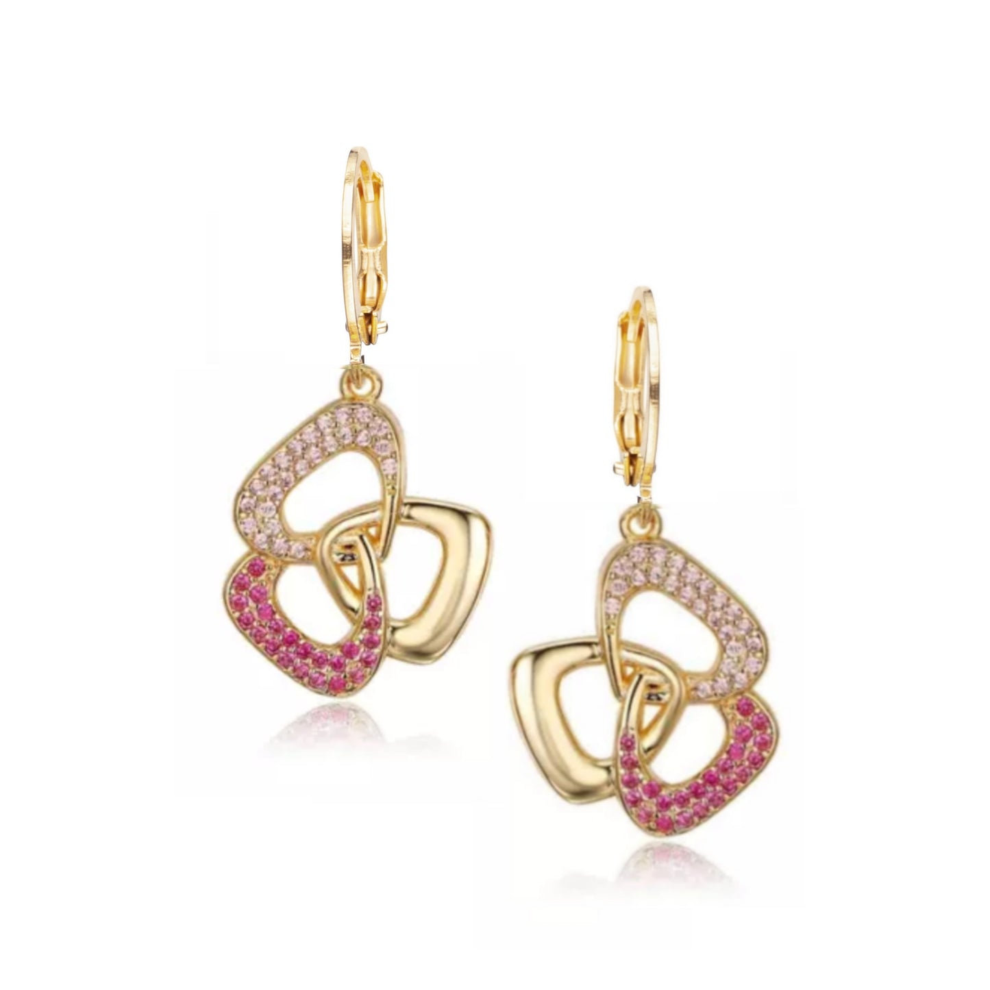 Gold Plated Surgical Steel Three Triangle With CZ Stones Earring - HK Jewels