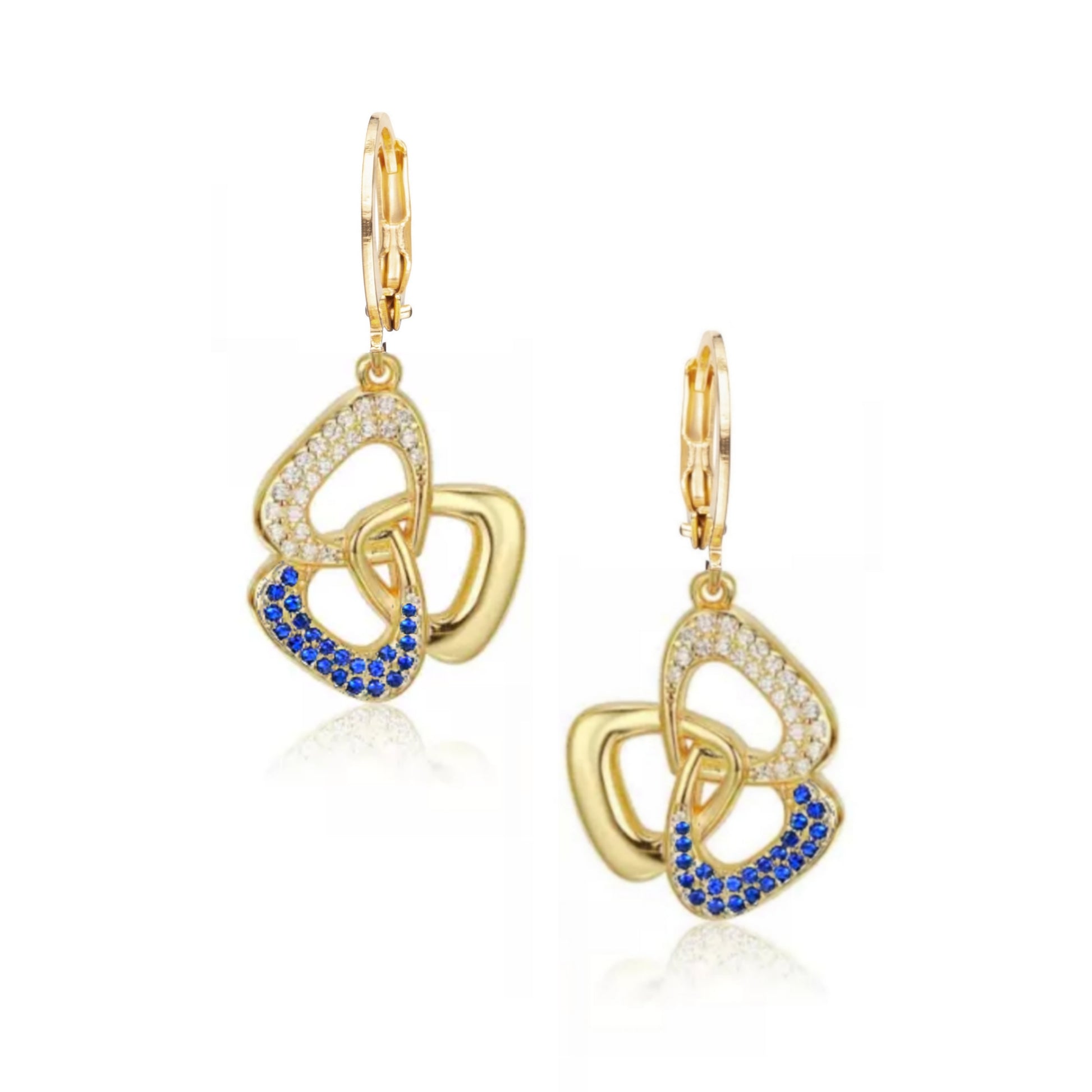 Gold Plated Surgical Steel Three Triangle With CZ Stones Earring - HK Jewels