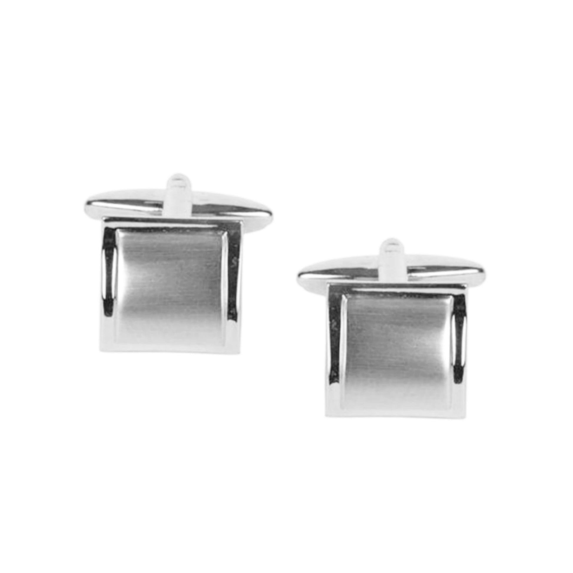 Shiny And Brushed Edge Rhodium Plated Square Curved Cufflinks - HK Jewels