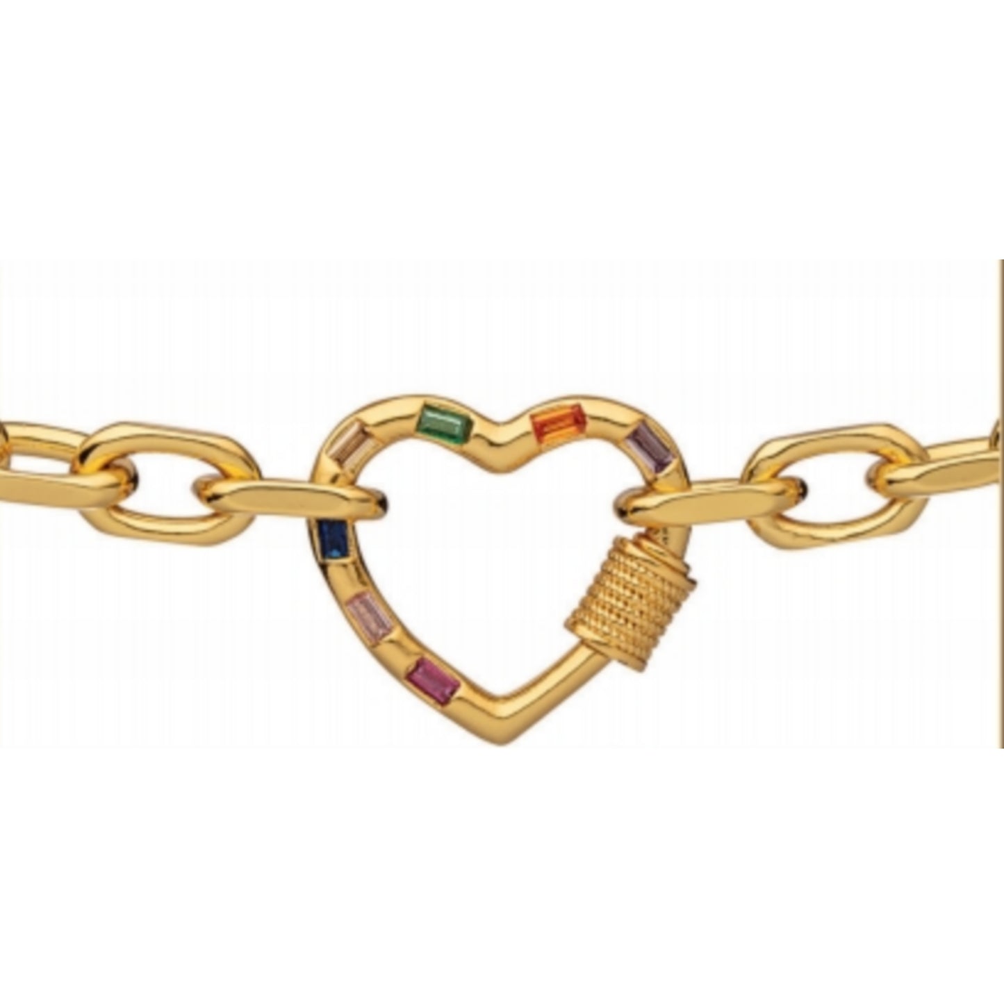 Gold Plated Oval Link With Colorful CZ Center Bracelet - HK Jewels