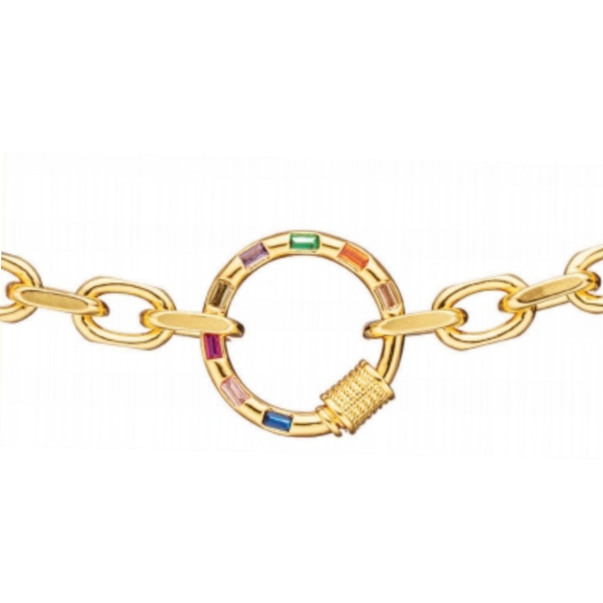 Gold Plated Oval Link With Colorful CZ Center Bracelet - HK Jewels