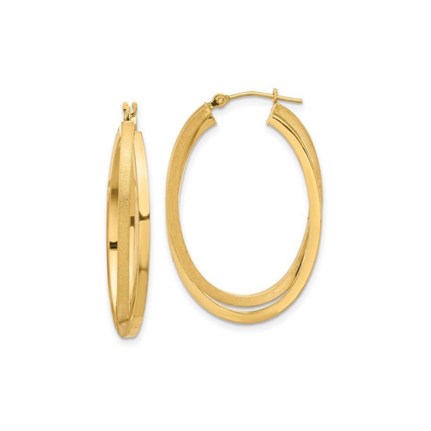 14k Satin and Polished Oval Hoop Earrings - HK Jewels