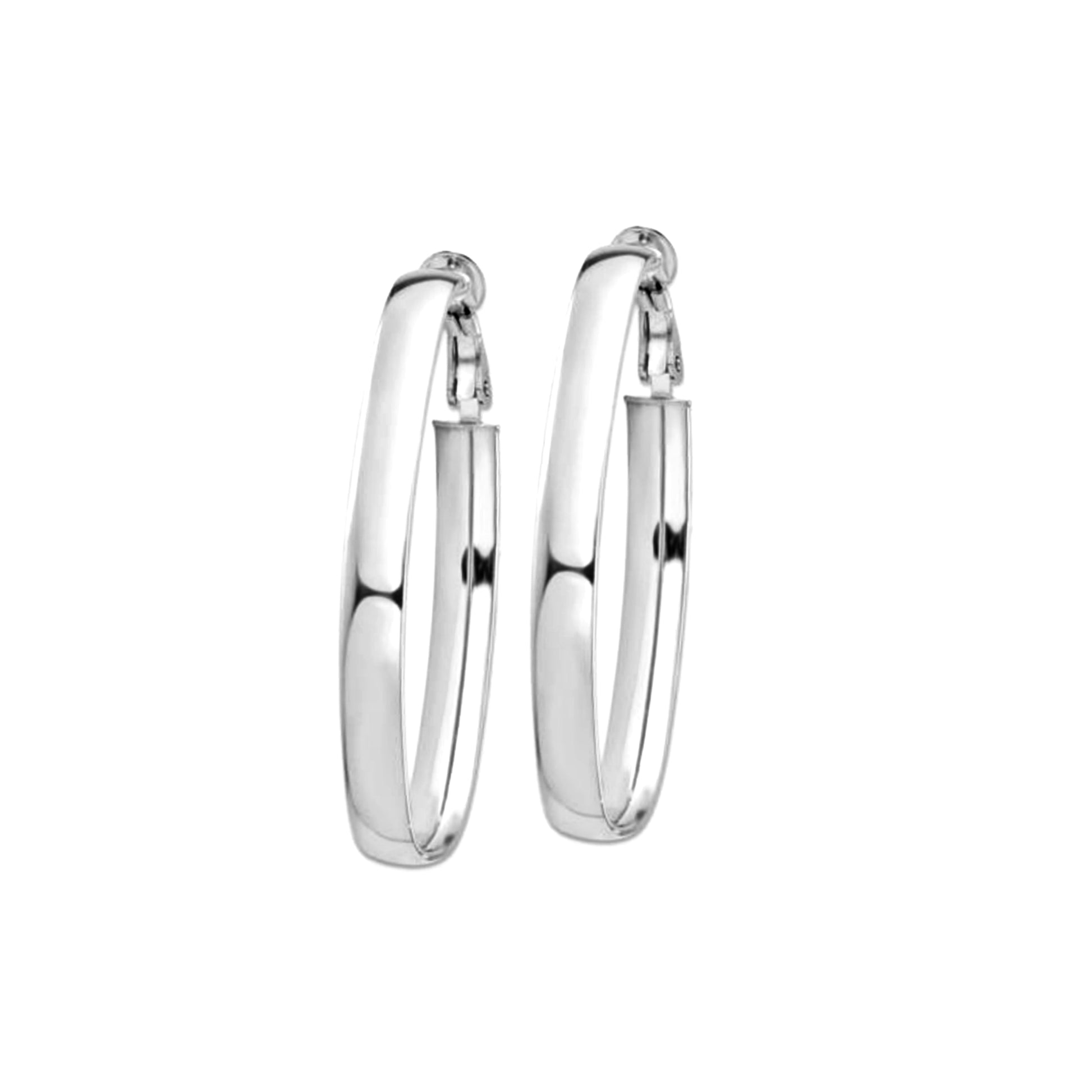 14k White Gold High Polished 5mm Omega Back Oval Hoop Earrings - HK Jewels