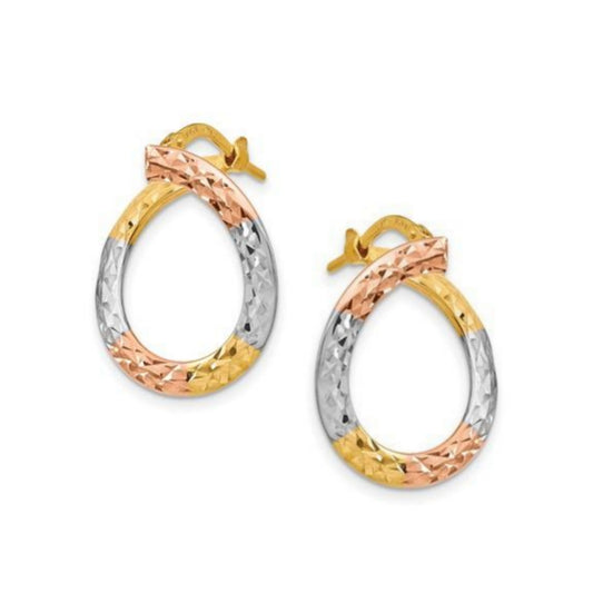 14k White and Rose Plated and Polished Twisted Hoop Earrings - HK Jewels