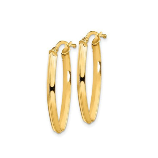 14K Small 2x2mm Pointed Oval Hoop Earrings - HK Jewels