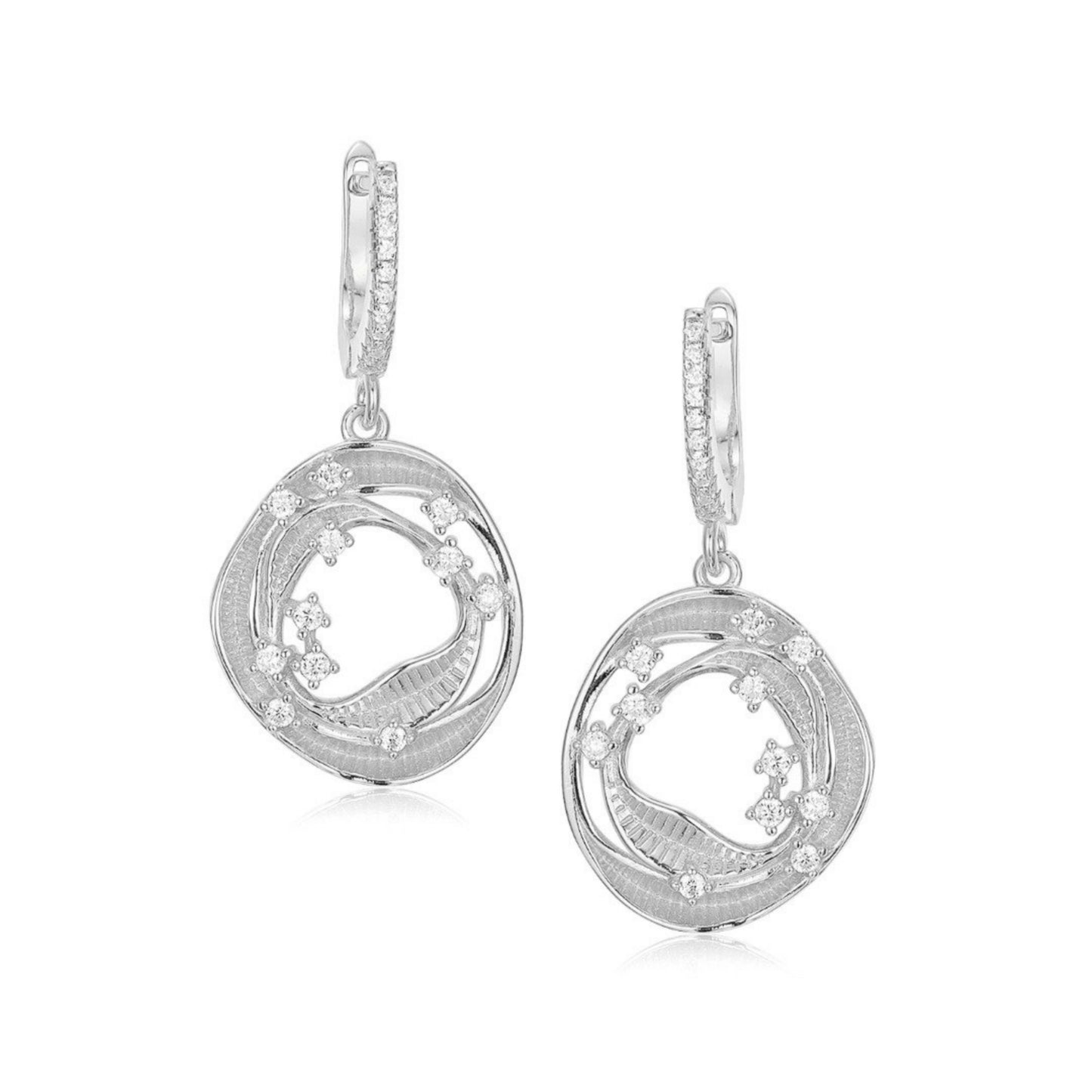 Sterling Silver Round With Sprinkled CZ's Earring - HK Jewels