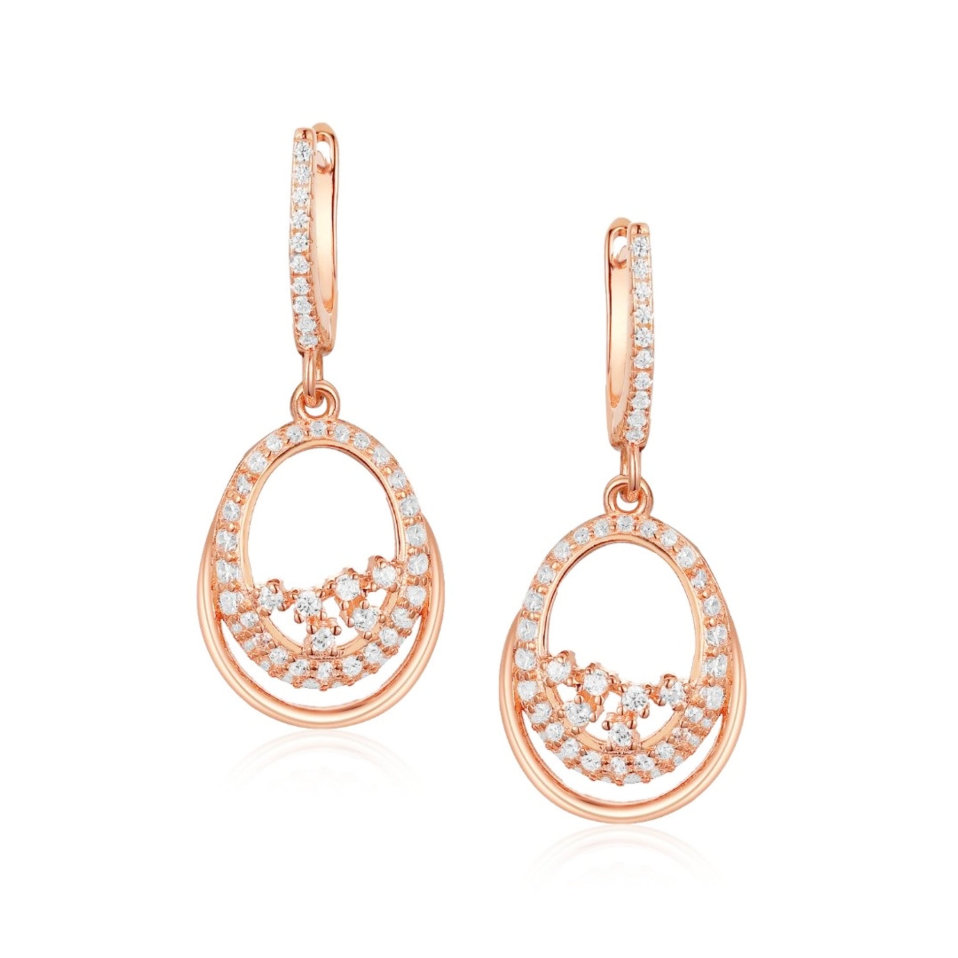 Sterling Silver Oval With CZ Earring - HK Jewels