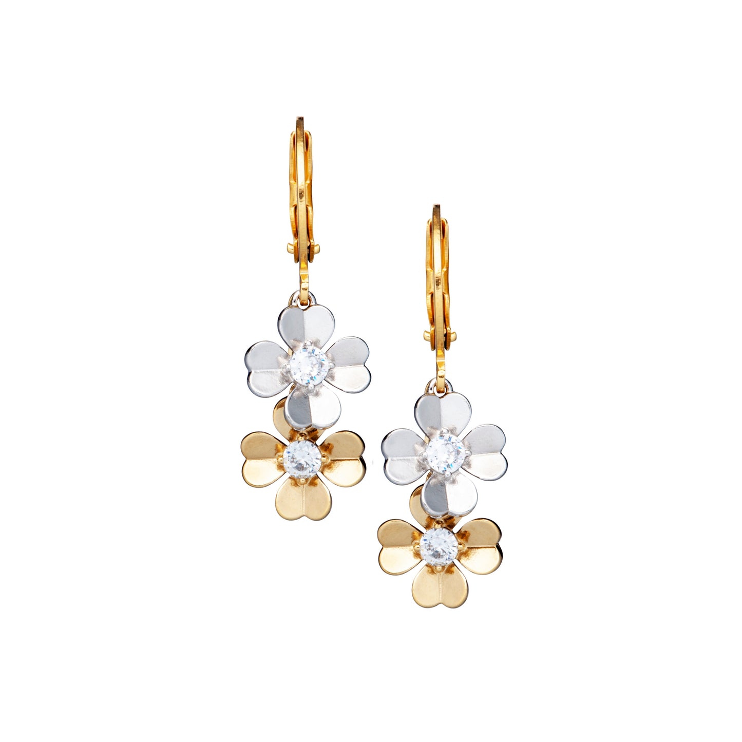 Surgical Steel Double Flower With Center CZ Earrings - HK Jewels