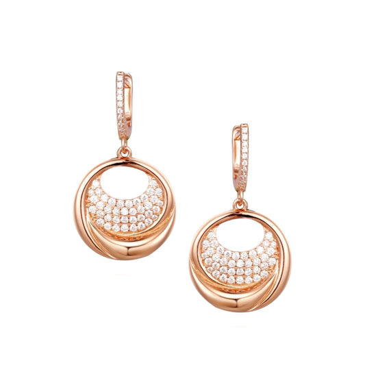 Rose Gold Plated Sterling Silver Circle With CZ Earring - HK Jewels