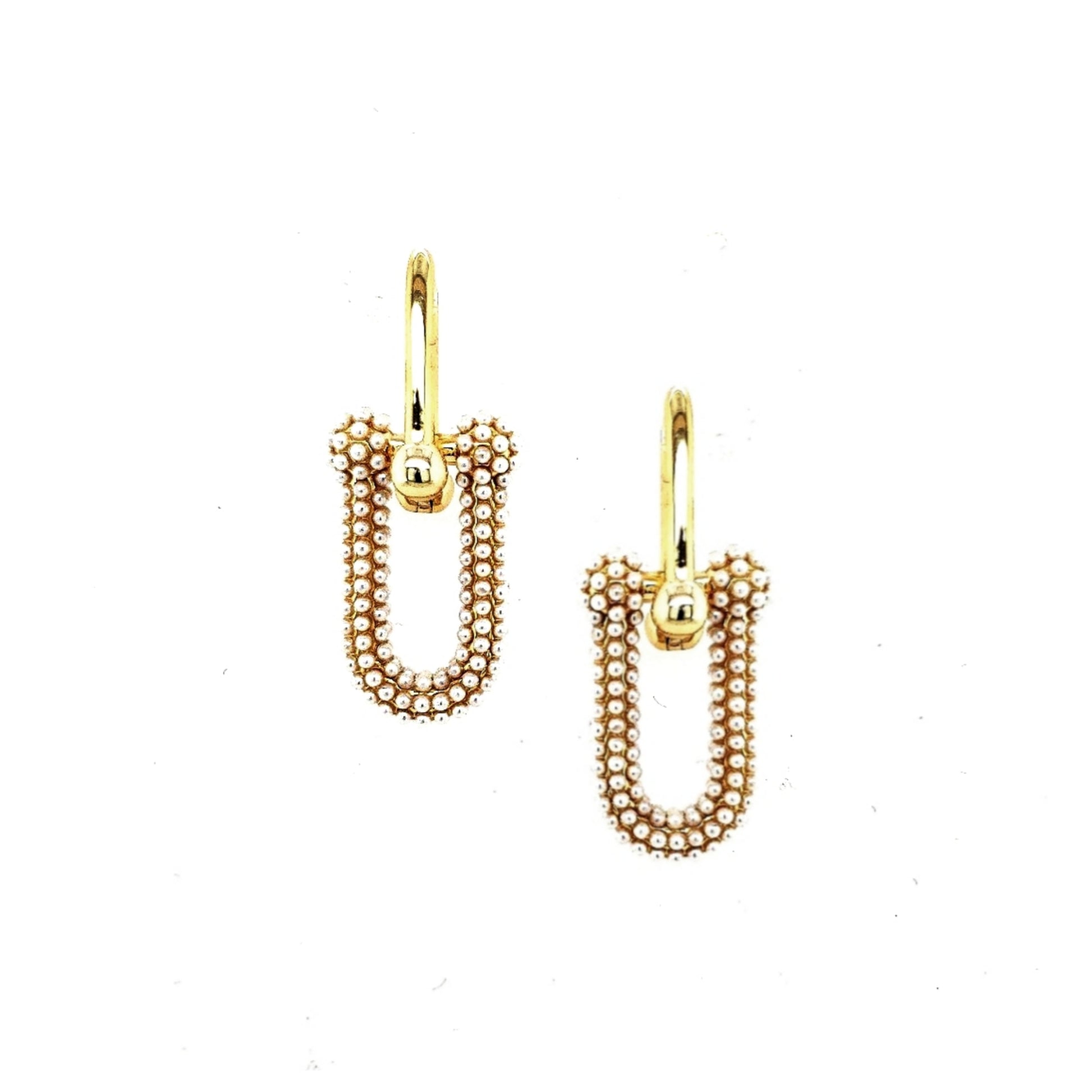 Sterling Silver Gold Plated Tiny Pearl Link Earrings - HK Jewels