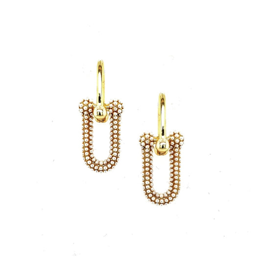 Sterling Silver Gold Plated Tiny Pearl Link Earrings - HK Jewels