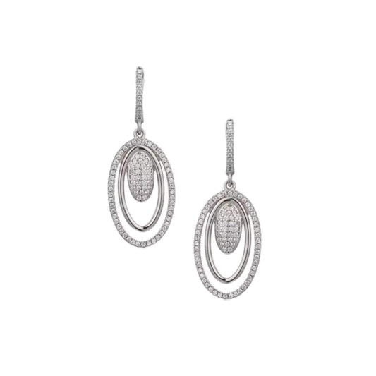 Sterling Silver Oval Within Oval CZ Earring - HK Jewels