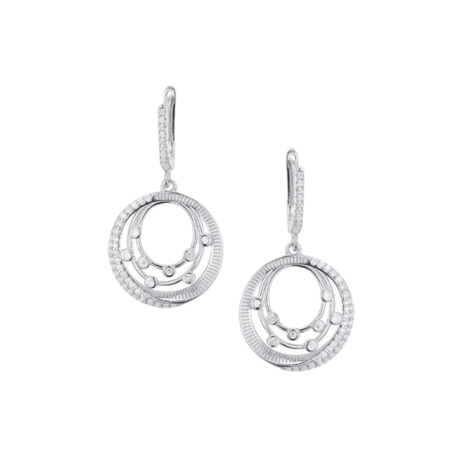 Sterling Silver Round With Sprinkled CZ Earring - HK Jewels