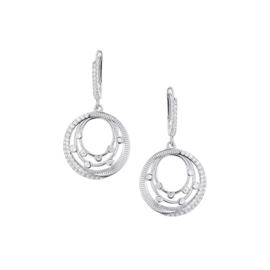 Sterling Silver Round With Sprinkled CZ Earring - HK Jewels