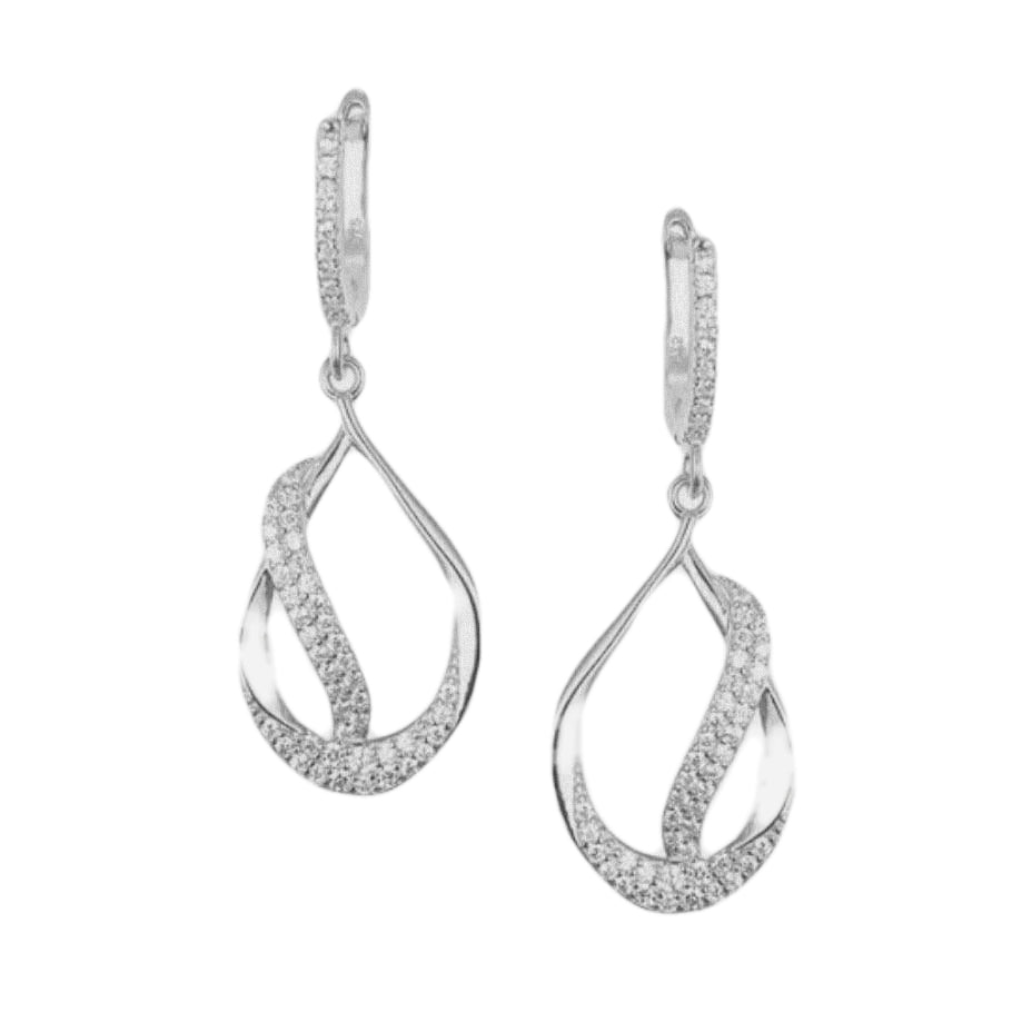 Sterling Silver Teardrop With CZ Diagonal Line Earring - HK Jewels