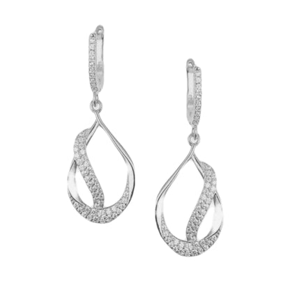 Sterling Silver Teardrop With CZ Diagonal Line Earring - HK Jewels