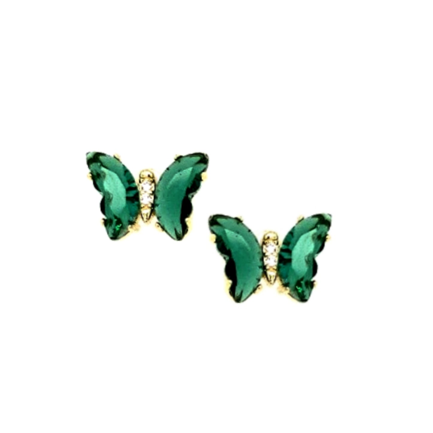 Sterling Silver Gold Plated Green Butterfly Stud Earrings - HK Jewels