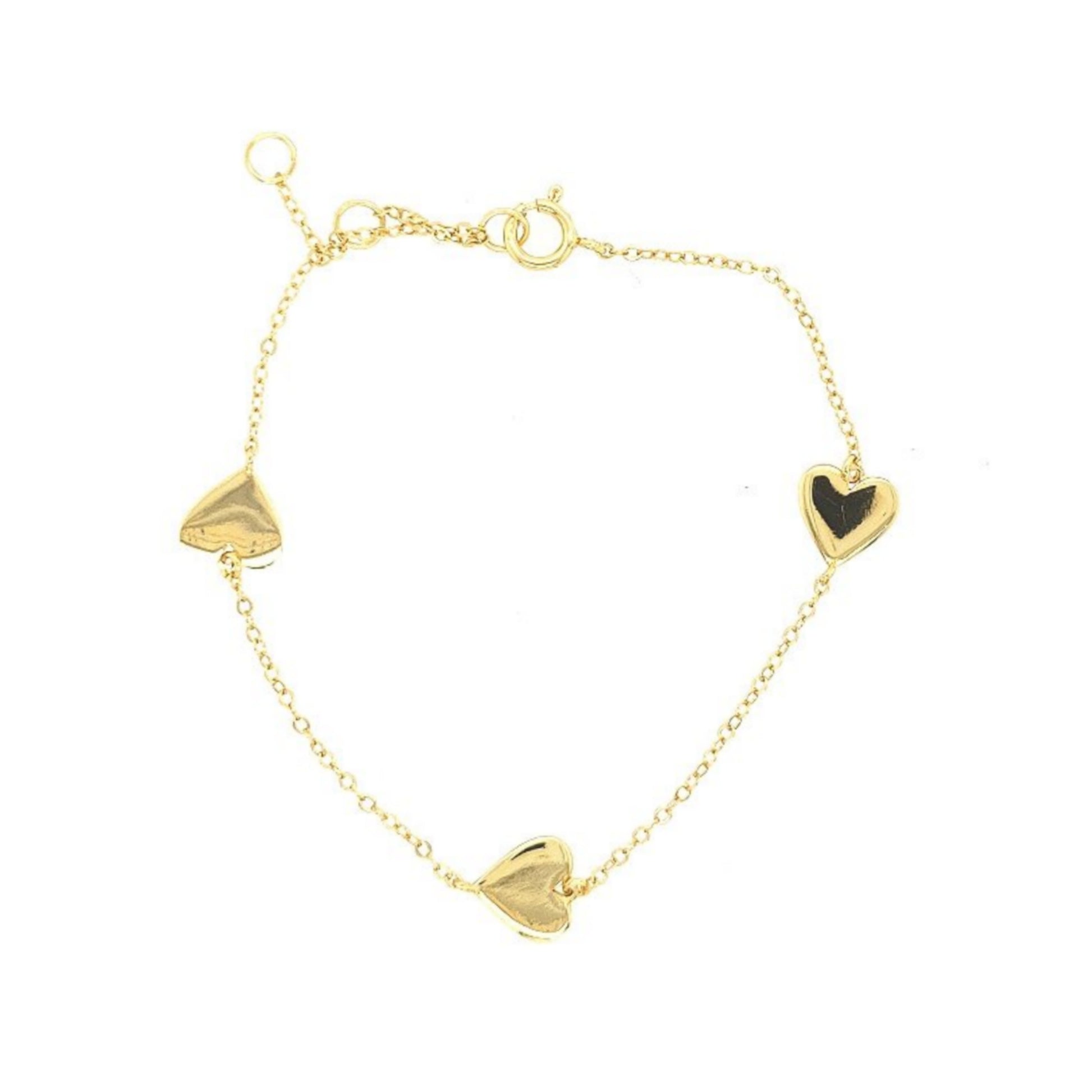 Sterling Silver Gold Plated Three Heart Bracelet - HK Jewels