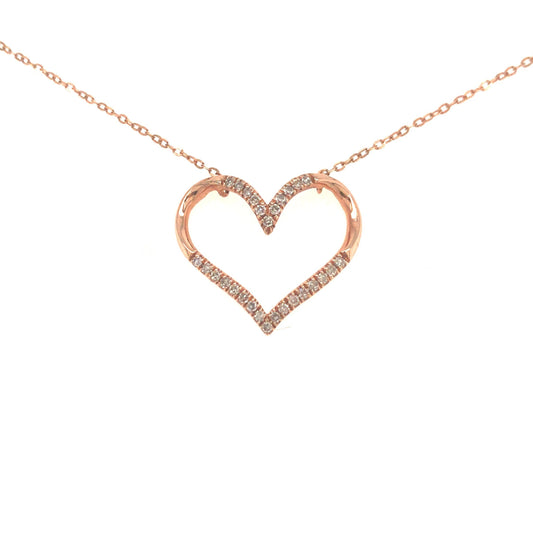 14K Rose Gold And Diamond Heart Necklace - HK Jewels