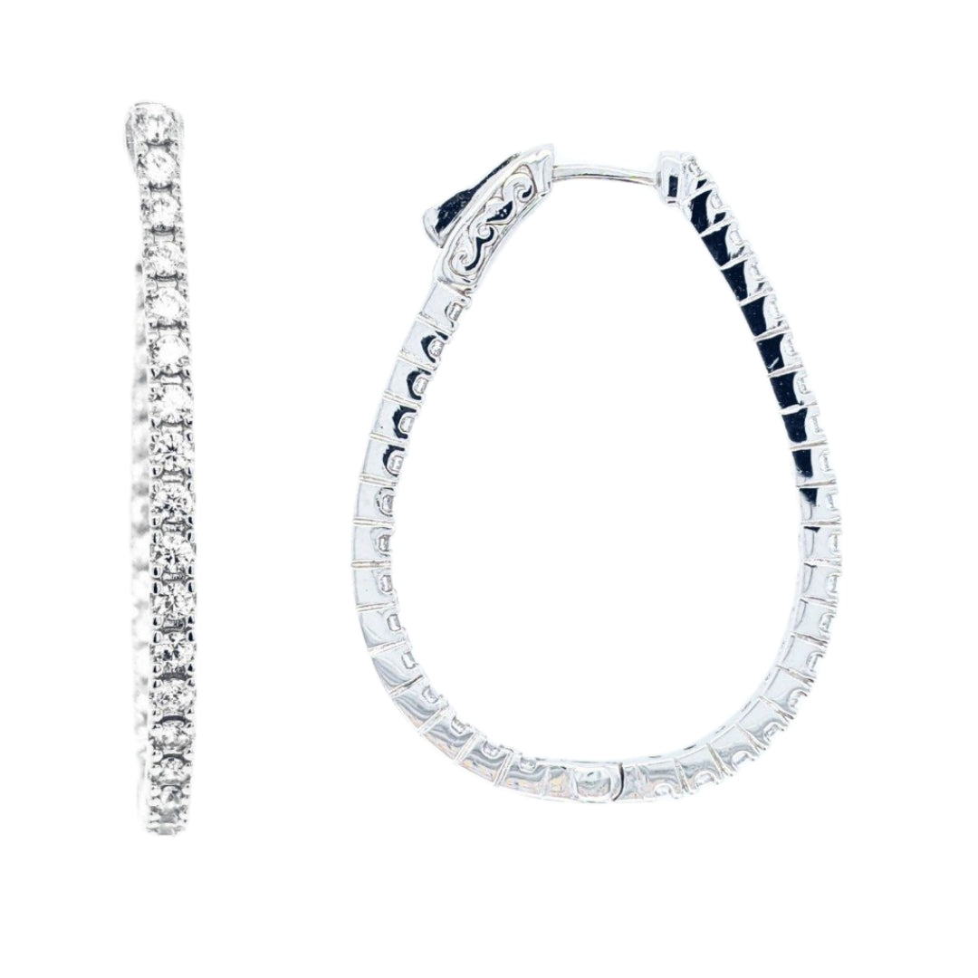 Sterling Silver 1½" Teardrop Shaped CZ Hoops - HK Jewels