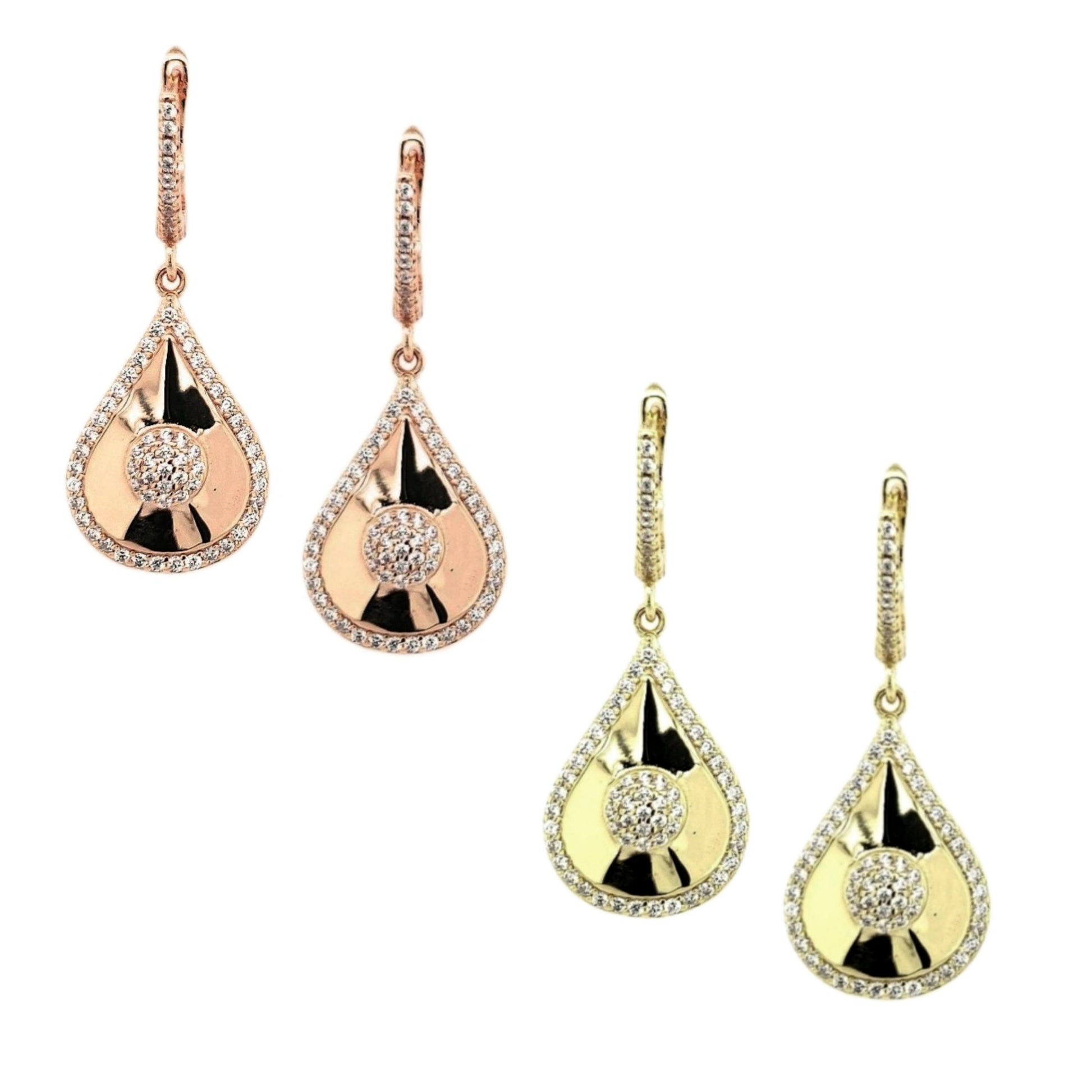 Rose Gold / Gold Plated Sterling Silver Teardop With Center CZs Earring - HK Jewels