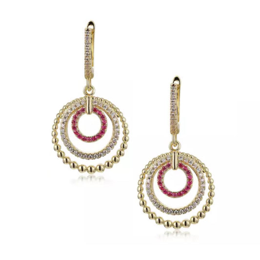 Sterling Silver Gold Plated Circles CZ Earring - HK Jewels