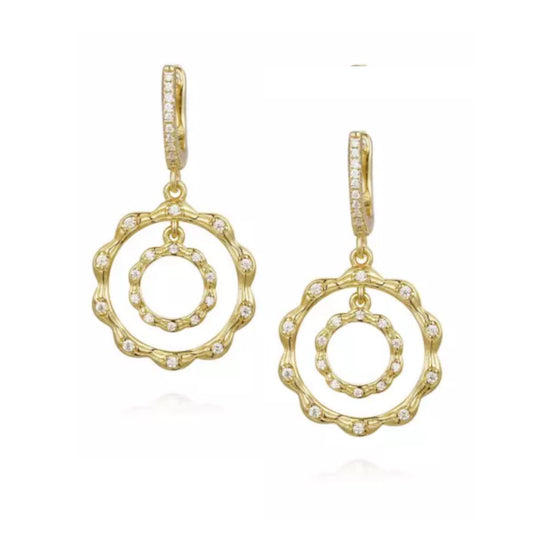 Gold Plated Sterling Silver Circle Within a Circle CZ Earrings - HK Jewels