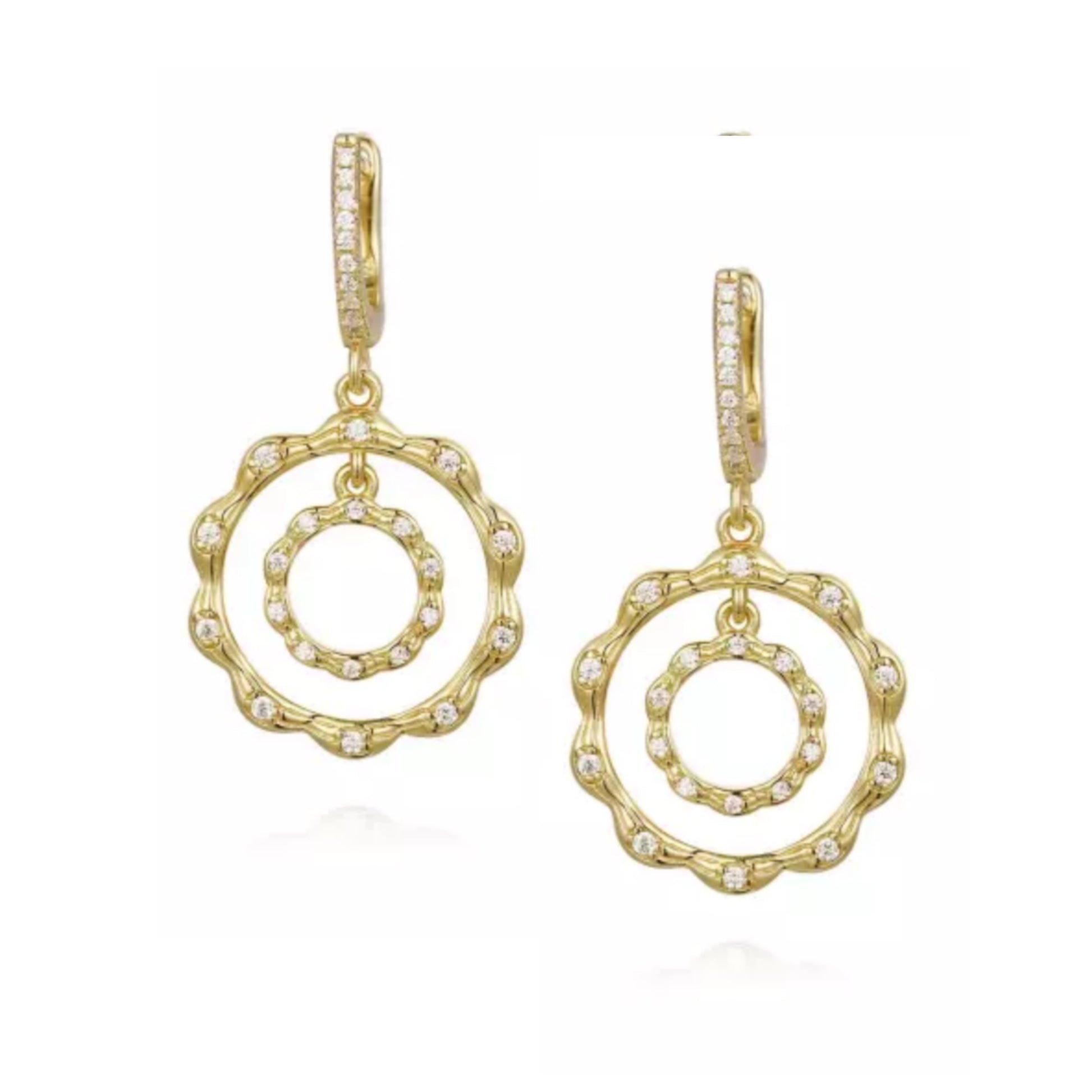 Gold Plated Sterling Silver Circle Within a Circle CZ Earrings - HK Jewels