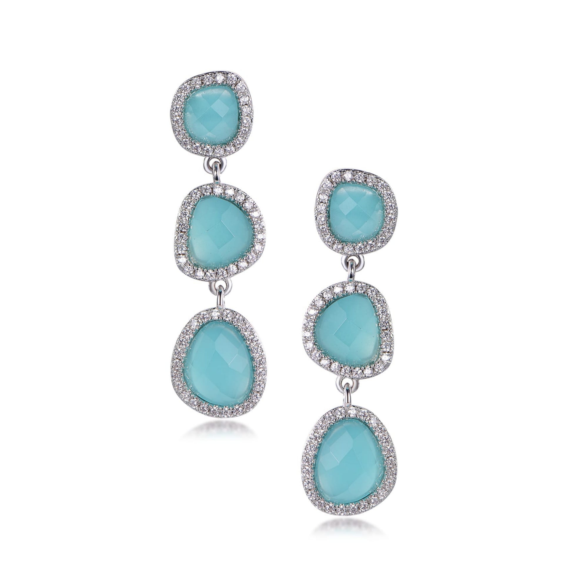 Sterling Silver 3 Blue Stone Earrings - HK Jewels