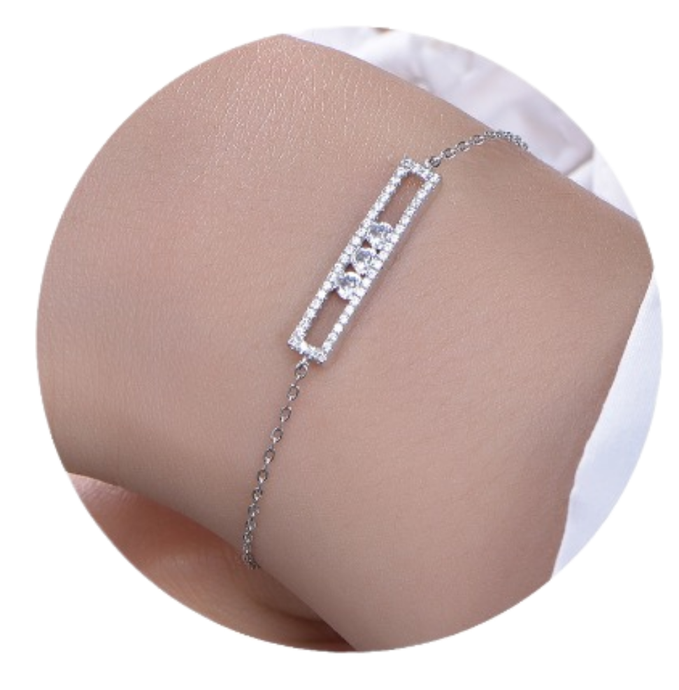 Sterling Silver Rectangle CZ Bar Bracelet - HK Jewels