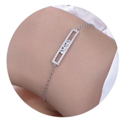 Sterling Silver Rectangle CZ Bar Bracelet - HK Jewels