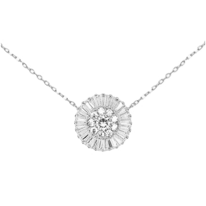Sterling Silver Round Baguette Necklace - HK Jewels
