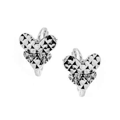 14K Gold Diamond Cut Heart CZ Huggie Earrings - HK Jewels