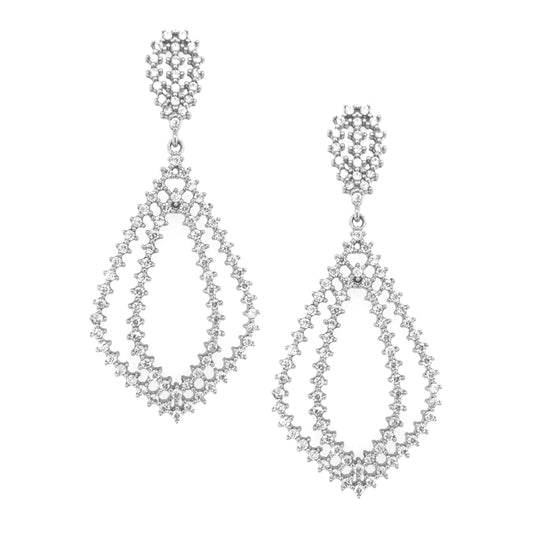 Sterling Silver CZ Framed Teardrop Earrings - HK Jewels