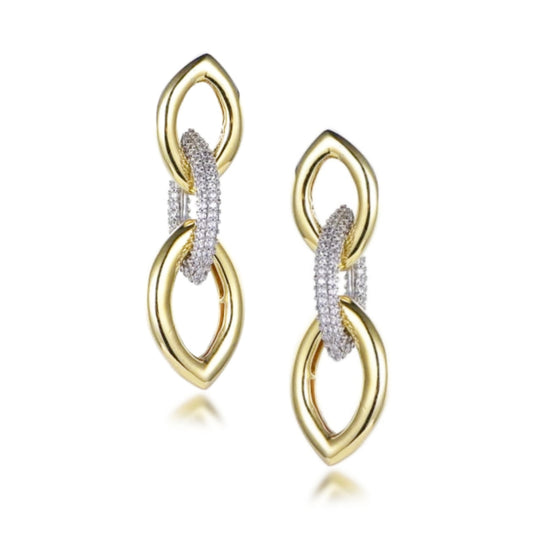 Gold Plated Sterling Silver Micropave 3 Marquis Shaped Link Earrings - HK Jewels