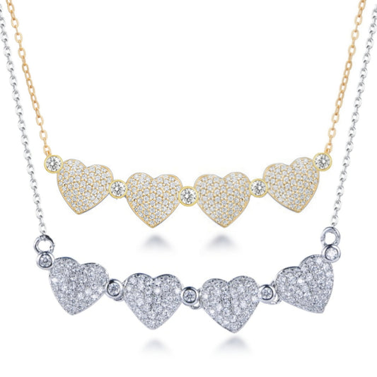 Sterling Silver Four Heart Necklace - HK Jewels