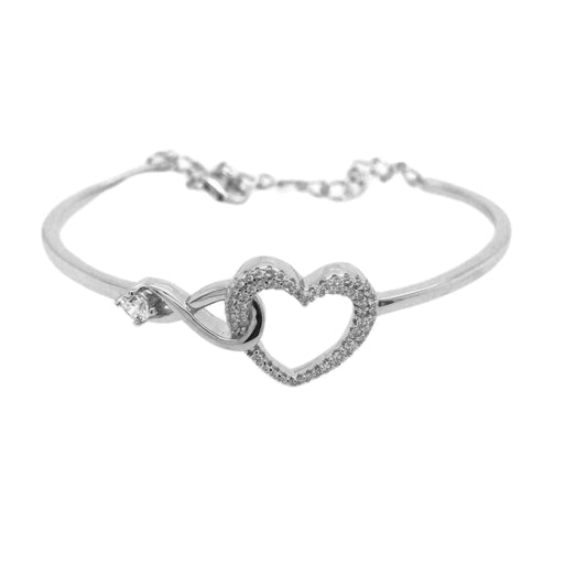 Sterling Silver CZ Heart Bangle - HK Jewels