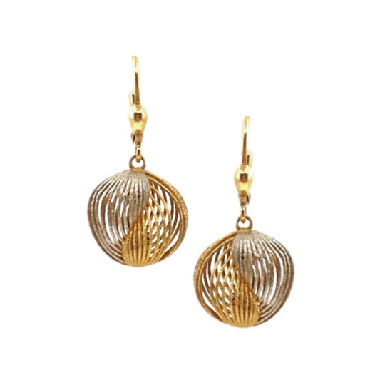 14K Gold Twisted Two-Tone Ball Earrings - HK Jewels