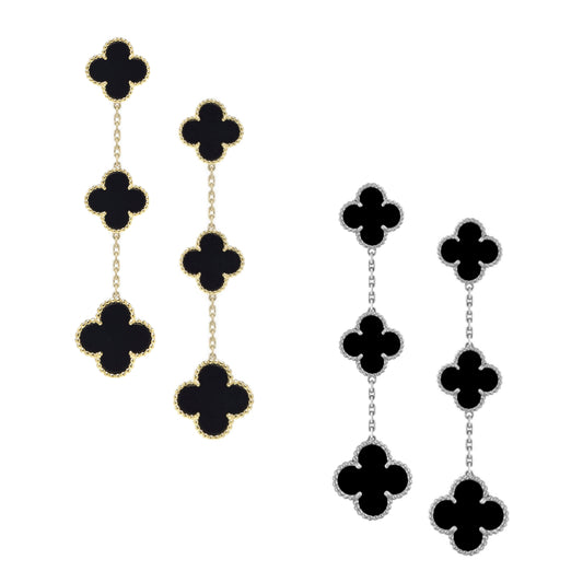 Sterling Silver Triple Mother of Pearl/Black Clover Earring - HK Jewels