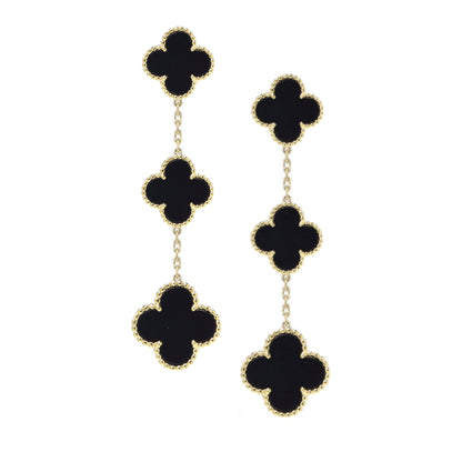 Sterling Silver Triple Black Clover Earring - HK Jewels